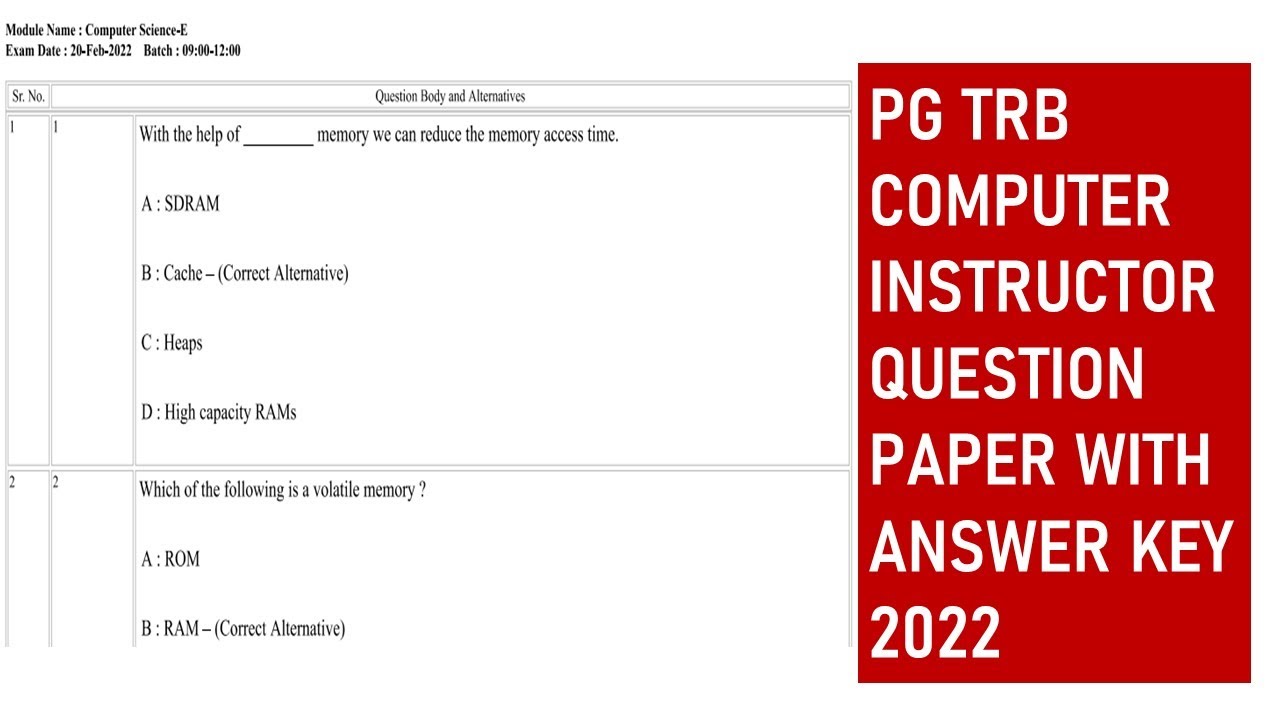 PG TRB computer instructor question paper with answer key 2022 PART-1