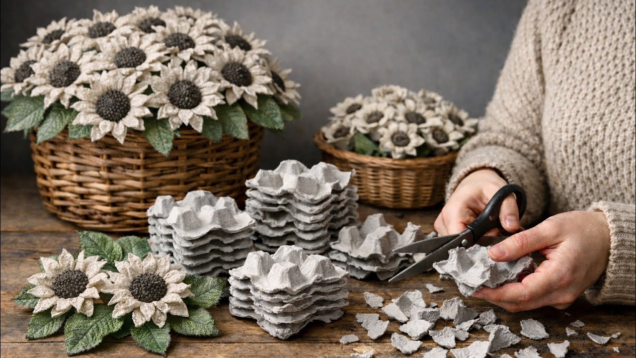 EASY Idea from Egg Carton Box EGG Tray DIY Tutorial /Eggs Tray Carton Rose Flower 