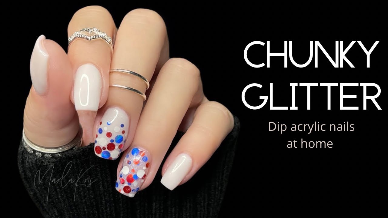 Dip powder acrylic nails at home | Chunky glitter design 2 ways!