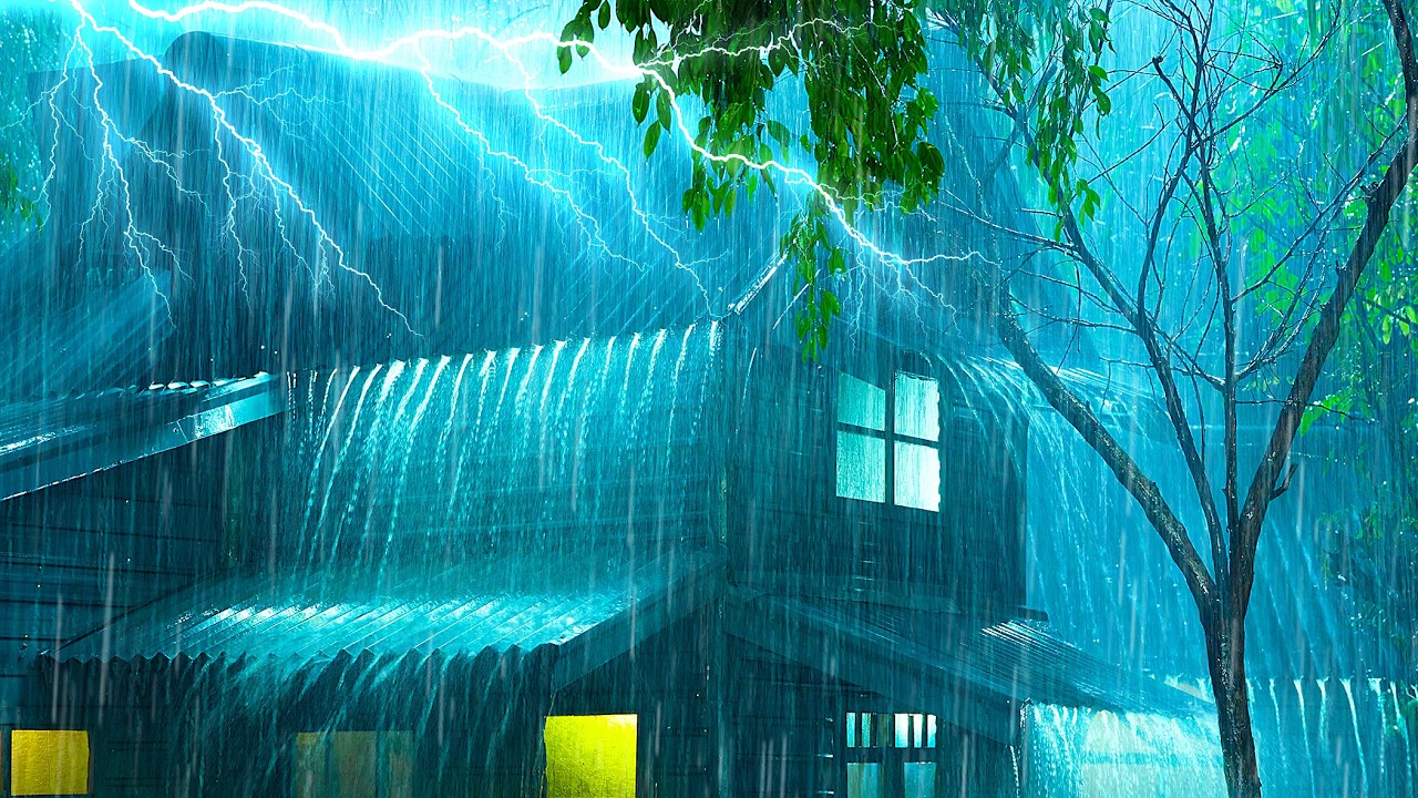 Sleep Within 5 Minutes: Pouring Rain & Rumbling Thunder on Tin Roof in Murky Jungle