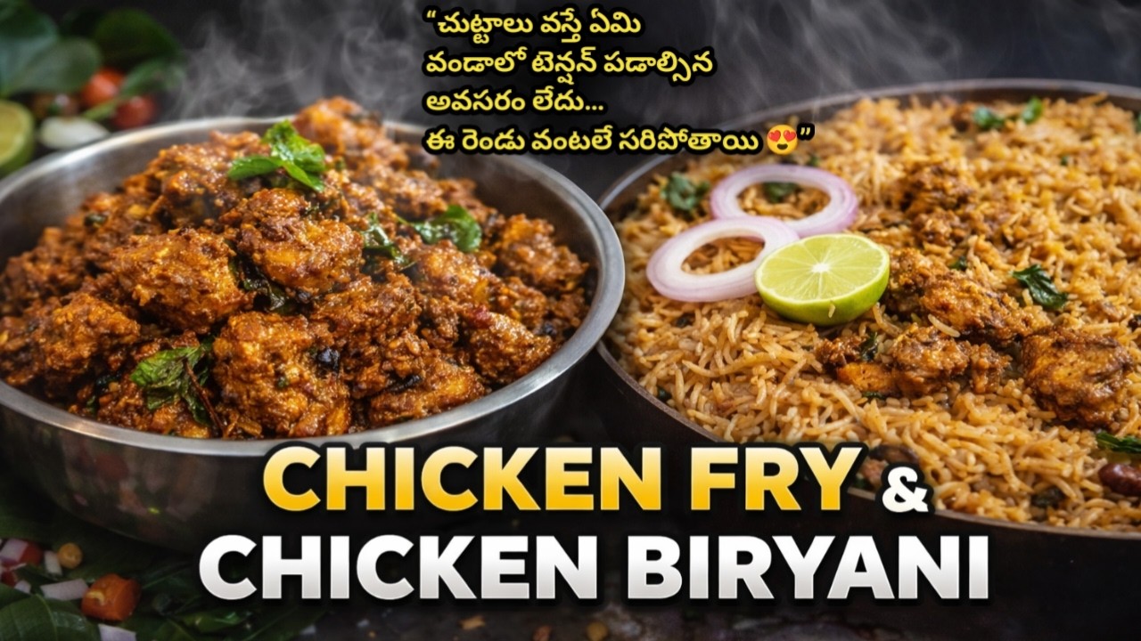 ఇంట్లోనే హోటల్ స్టైల్ చికెన్ బిర్యానీ | క్రిస్పీ చికెన్ ఫ్రై ఫ్యామిలీ స్పెషల్ లంచ్ రెసిపీ | చికెన్