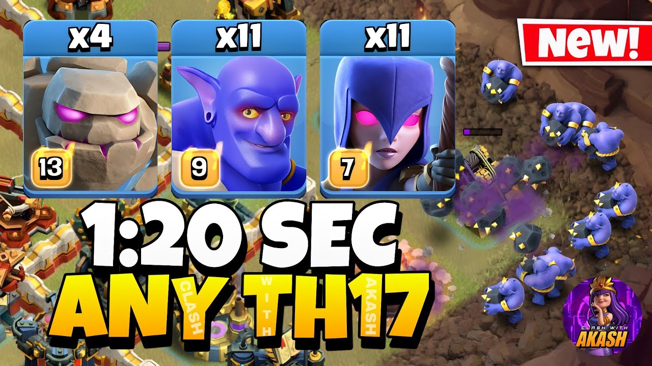 TH17 Golem Bowler Witch Attack With 10 Zap Spell | Best TH17 Attack Strategy in Clash of Clans