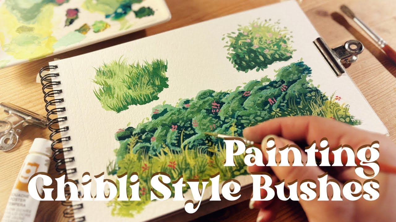 Painting Ghibli Style Bushes in Gouache | Beginner friendly art process