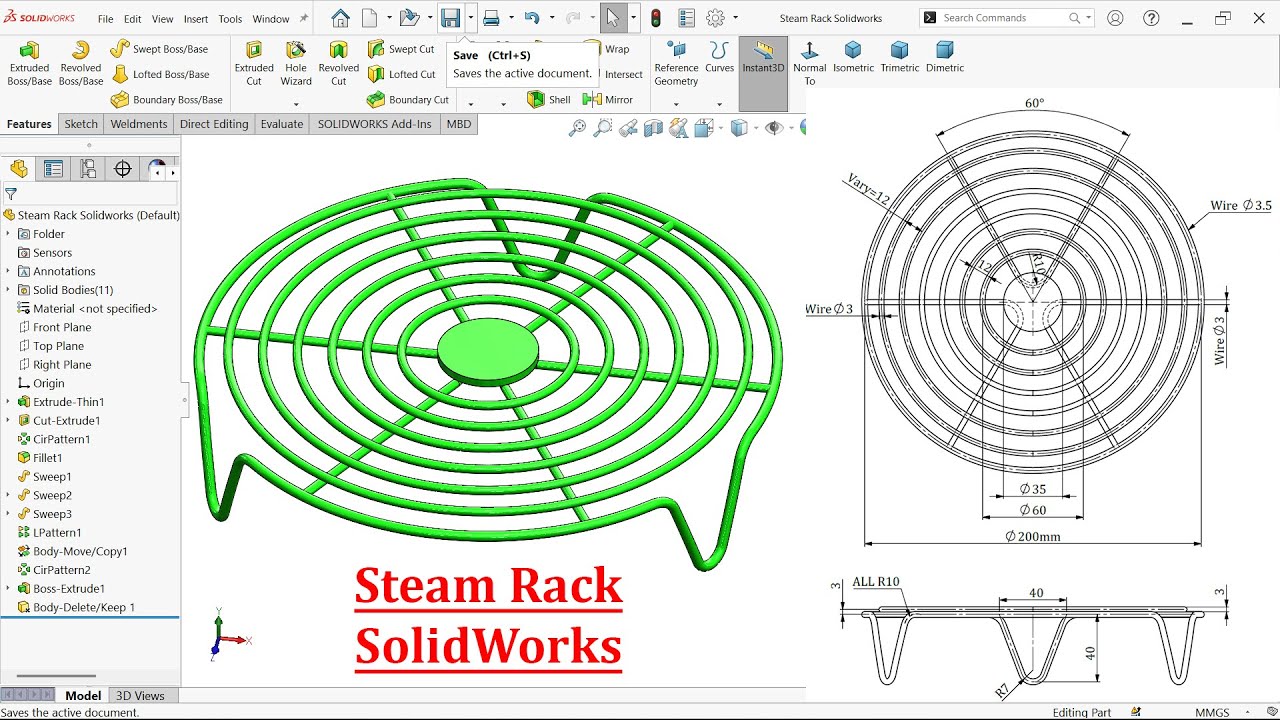 SolidWorks Tutorial-Stainless Steel Steam Rack