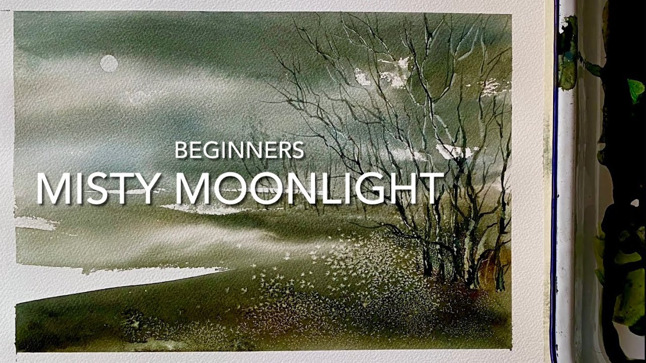 USE UP OLD PAINT!! Beginners ABSTRACT MOONLIGHT WATERCOLOR PAINTING Techniques Watercolour Landscape
