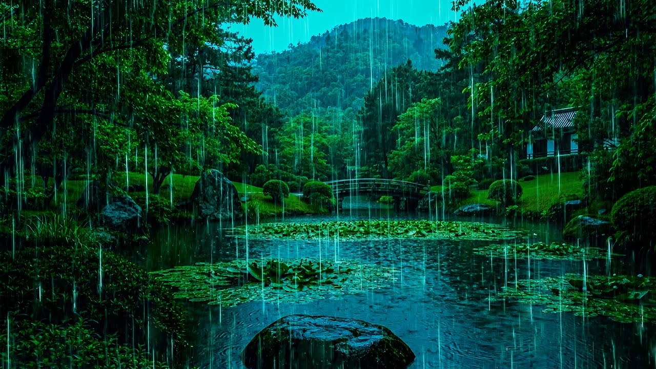 Heavy Rain on Lake & Gentle Thunder in Forest | ASMR Forest Rain, Deep Sleep Rain, Insomnia