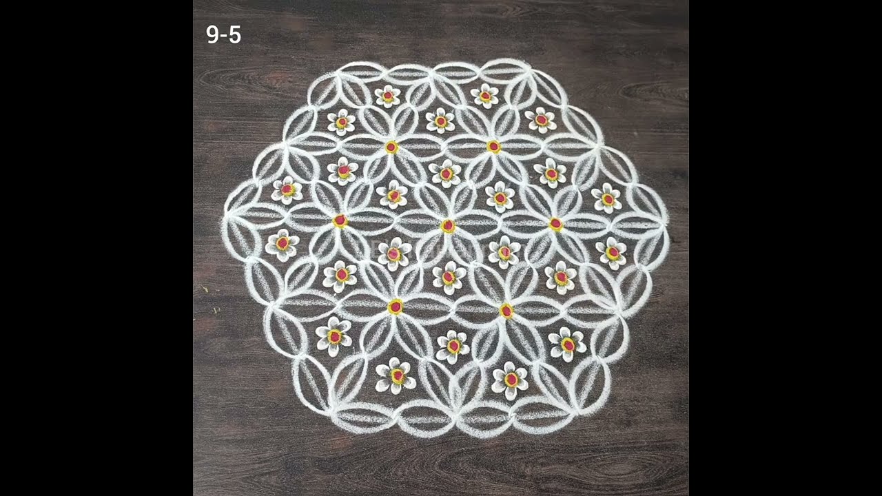 Margazhi Special : Simple and Beautiful Dot kolam using 9-5 inter dots