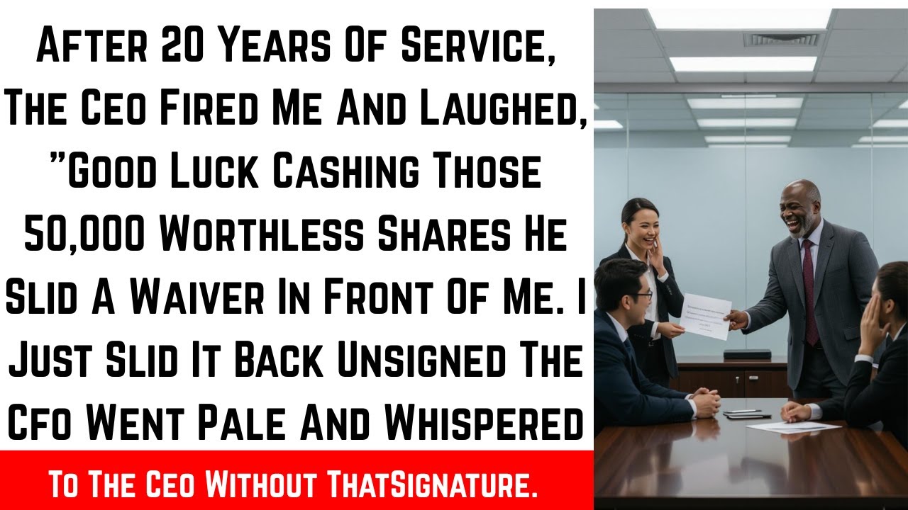 AFTER 20 YEARS OF SERVICE, THE CEO FIRED ME AND LAUGHED GOOD LUCK CASHING THOSE 50,000 WORTHLESS...