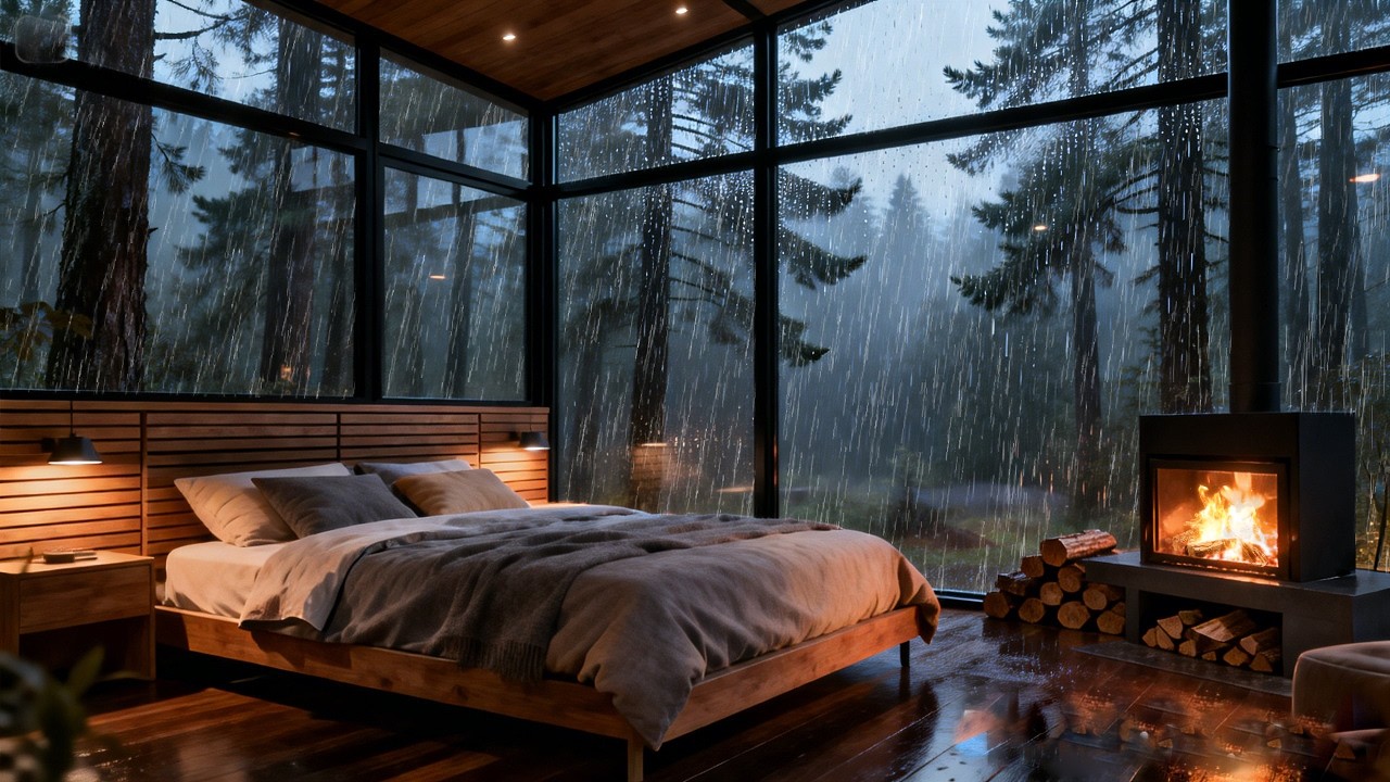 Gentle Night Rain Sounds in a Forest Park for Sleeping, Relaxing and Reducing Stress