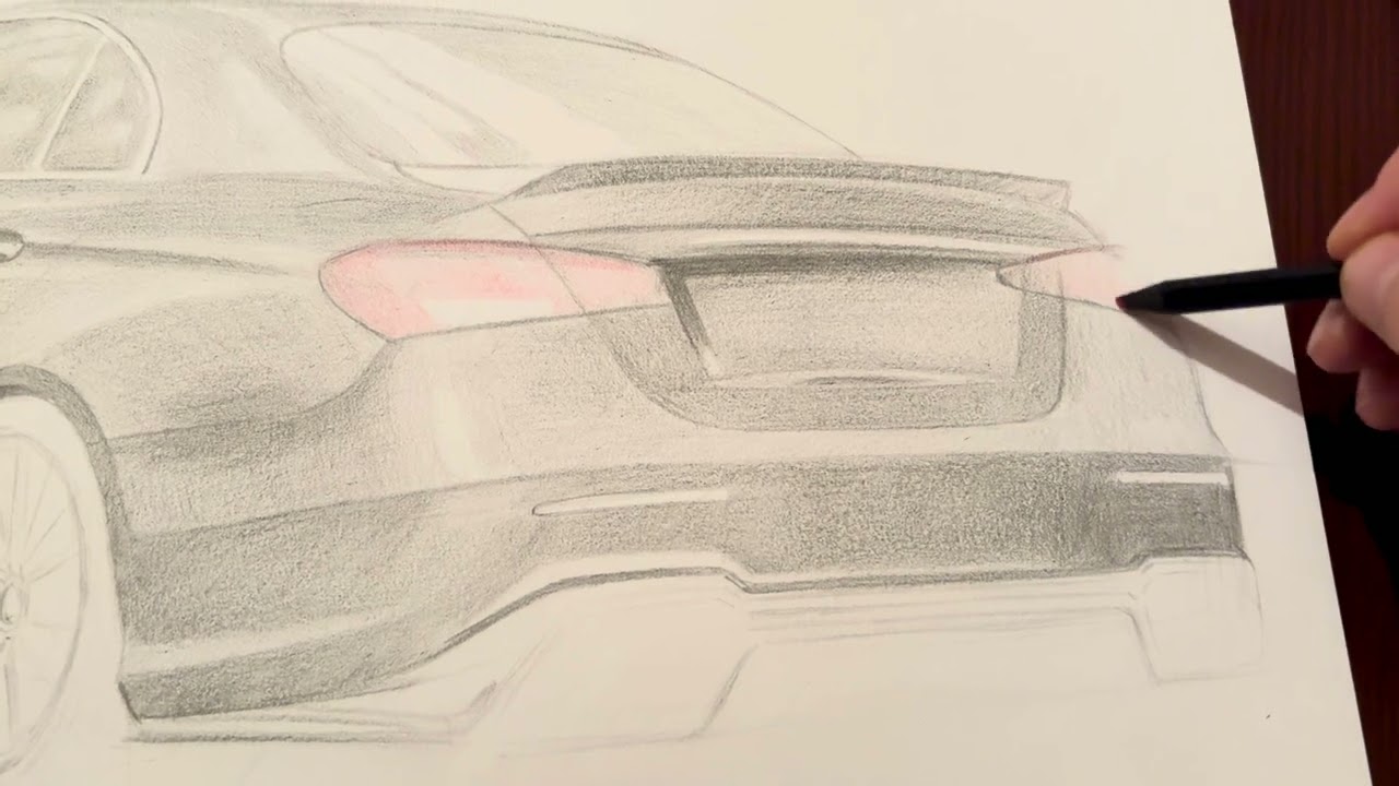 Mercedes Benz with drawing with colour pencils 