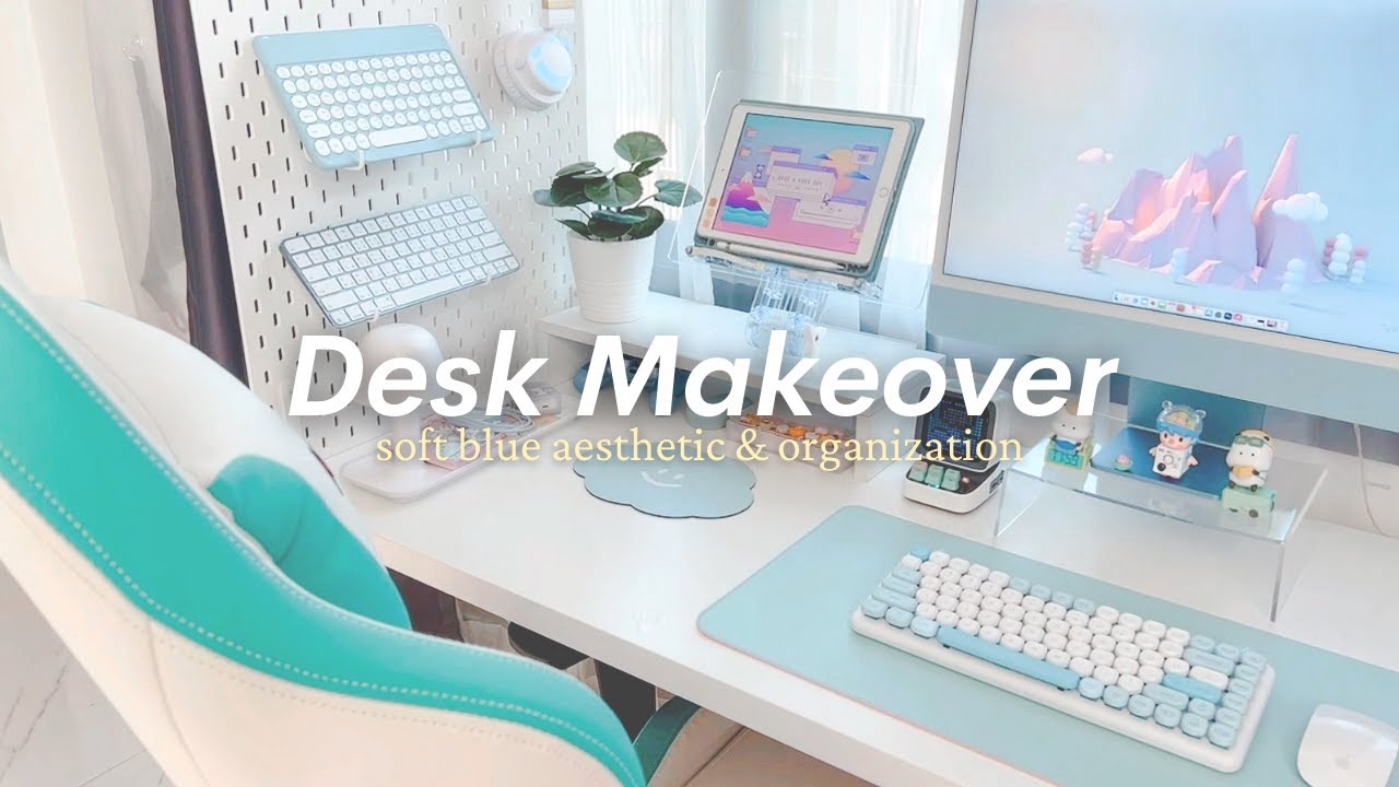 blue aesthetic desk makeover ไอเดียจัดโต๊ะคอมโทนฟ้า โต๊ะติดหน้าต่างไม่ใช่ปัญหา ♥ | ZANOOK