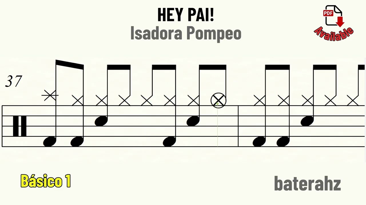 Hey Pai - Isadora Pompeo DRUM SCORE BEGINNER 73 Bpm