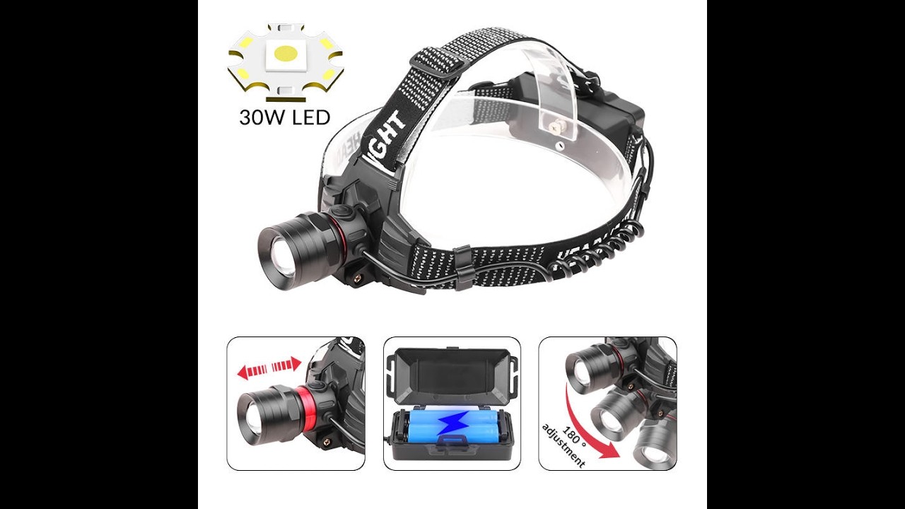 1000lumen 30W Outdoor Headlamp Long Range Telescopic Zoom Portable LED for Fishing Working Headlight