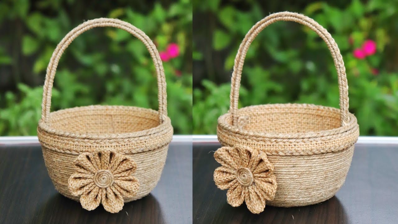 DIY jute Basket | Flower basket with jute rope | Jute Craft home decor ideas