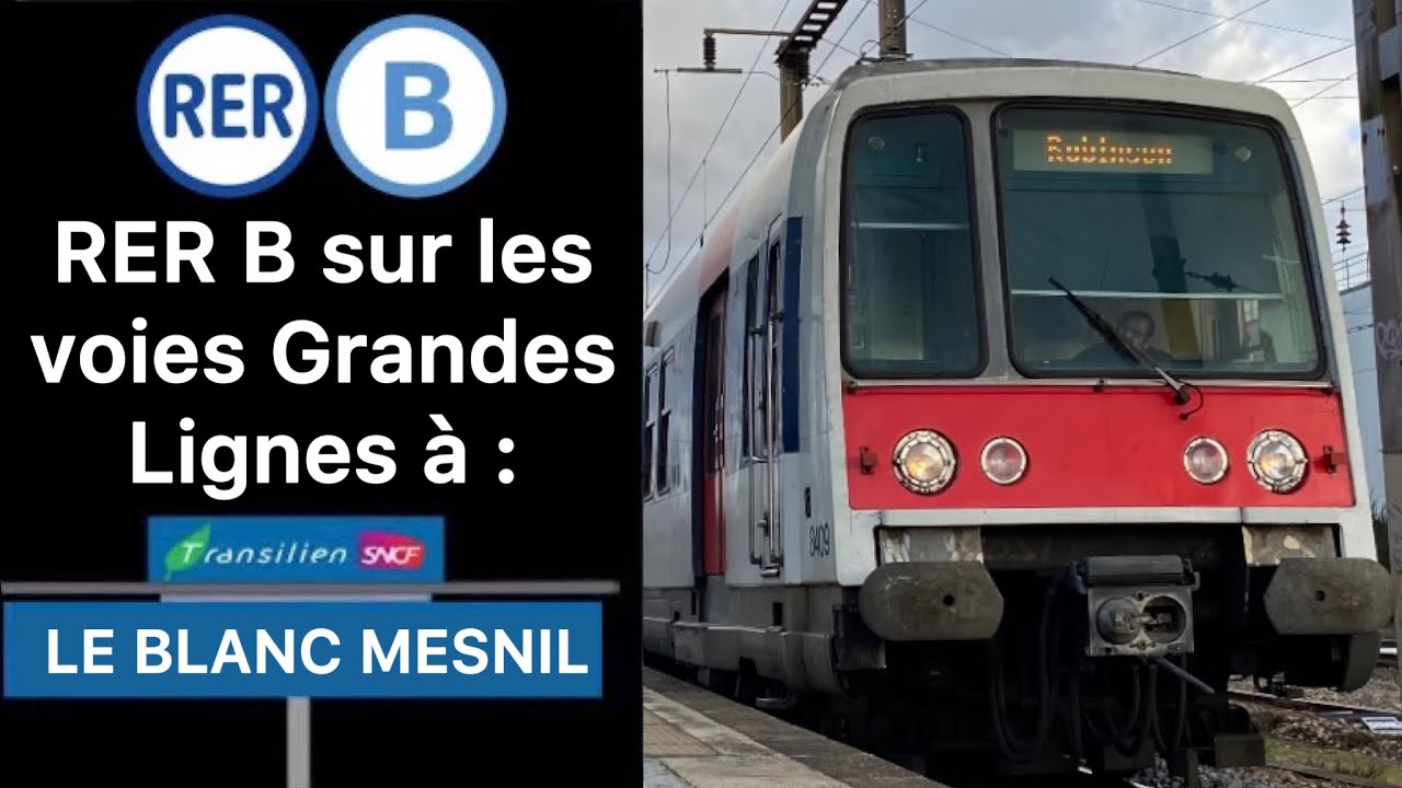 RER B sur les voies Grandes Lignes au Blanc Mesnil : MI79 et MI84 sur le quai bas de la gare