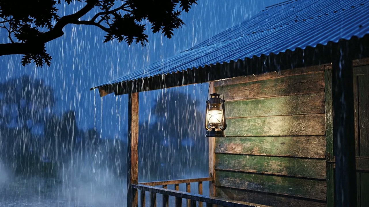 Beat Insomnia with Heavy Rain, Thunder, Fireplace & Foggy Gentle on a Tin Roof of Farmhouse at Night