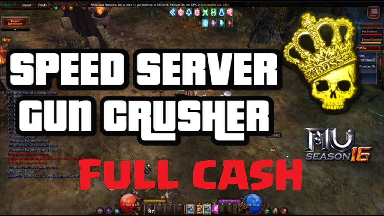 🔥 GUN CRUSHER PARTE 1 🤑 (FULL CASH) WEBZEN SPEED SERVER  - MU ONLINE SEASON 16 🔥