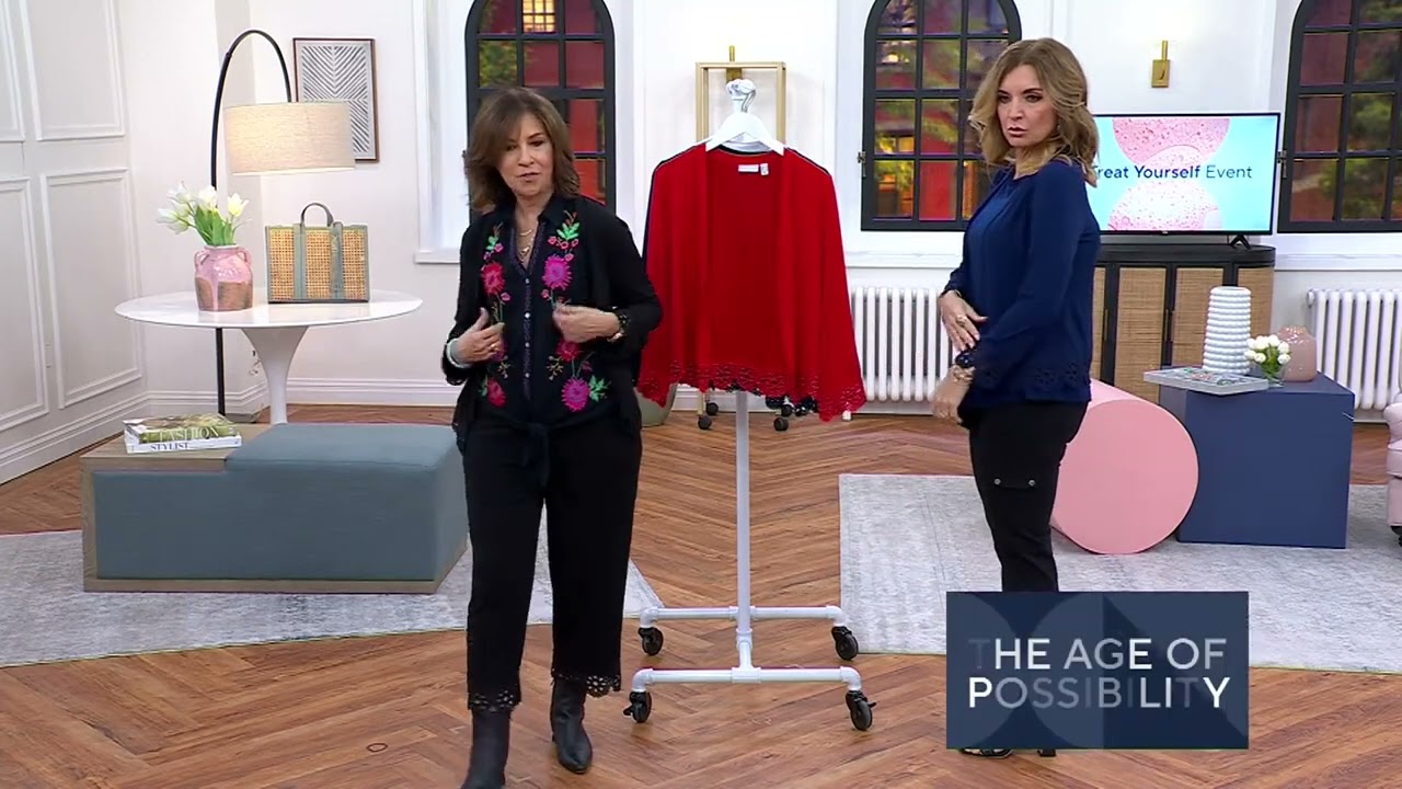 Susan Graver Liquid Knit 3/4 Sleeve Shrug with Scalloped Lace Accents on QVC