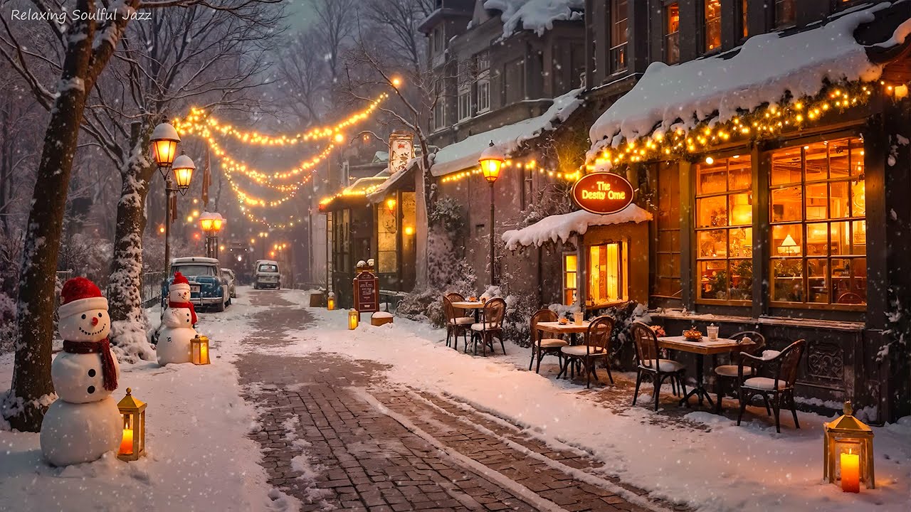 Cozy Winter Night Jazz ❄️ Quiet Snowy Coffee Shop Town | Relaxing Jazz Playlist for Peaceful Moments