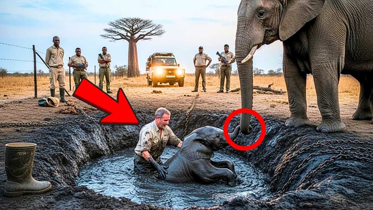 Cría de ELEFANTE atrapada 2 días en lodo.. su MADRE corrió a la base de GUARDABOSQUES