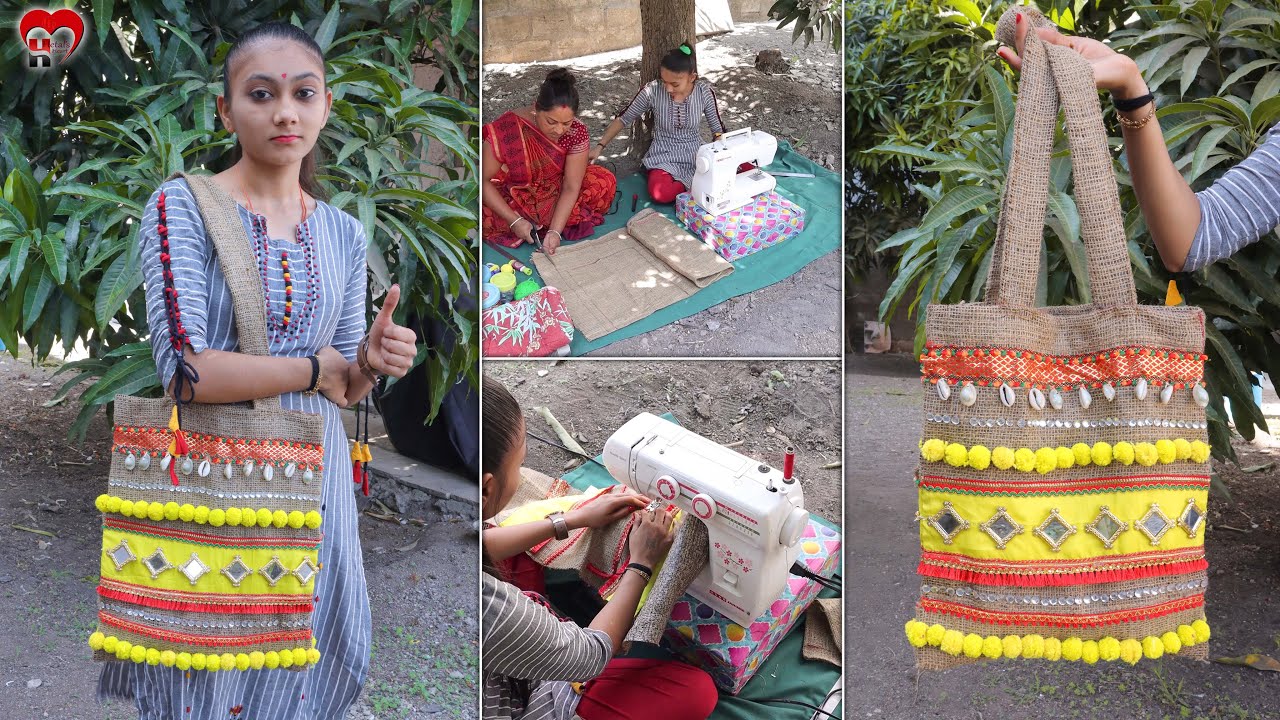 Mother Daughter making jute purse - creative jute crafts #jutepurse #latestfashion #MotherDaughter