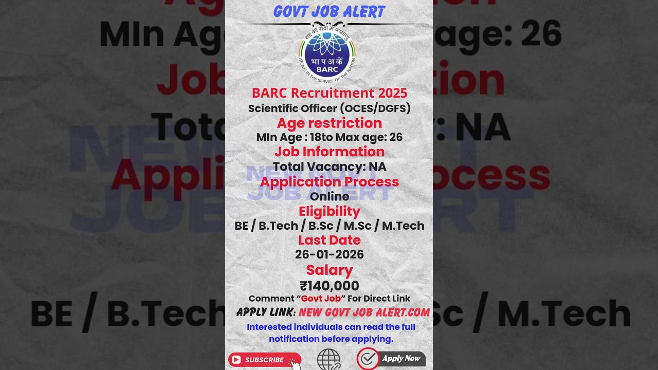 BARC 2026 OCES/DGFS Recruitment: Eligibility Criteria and Exam Date Details