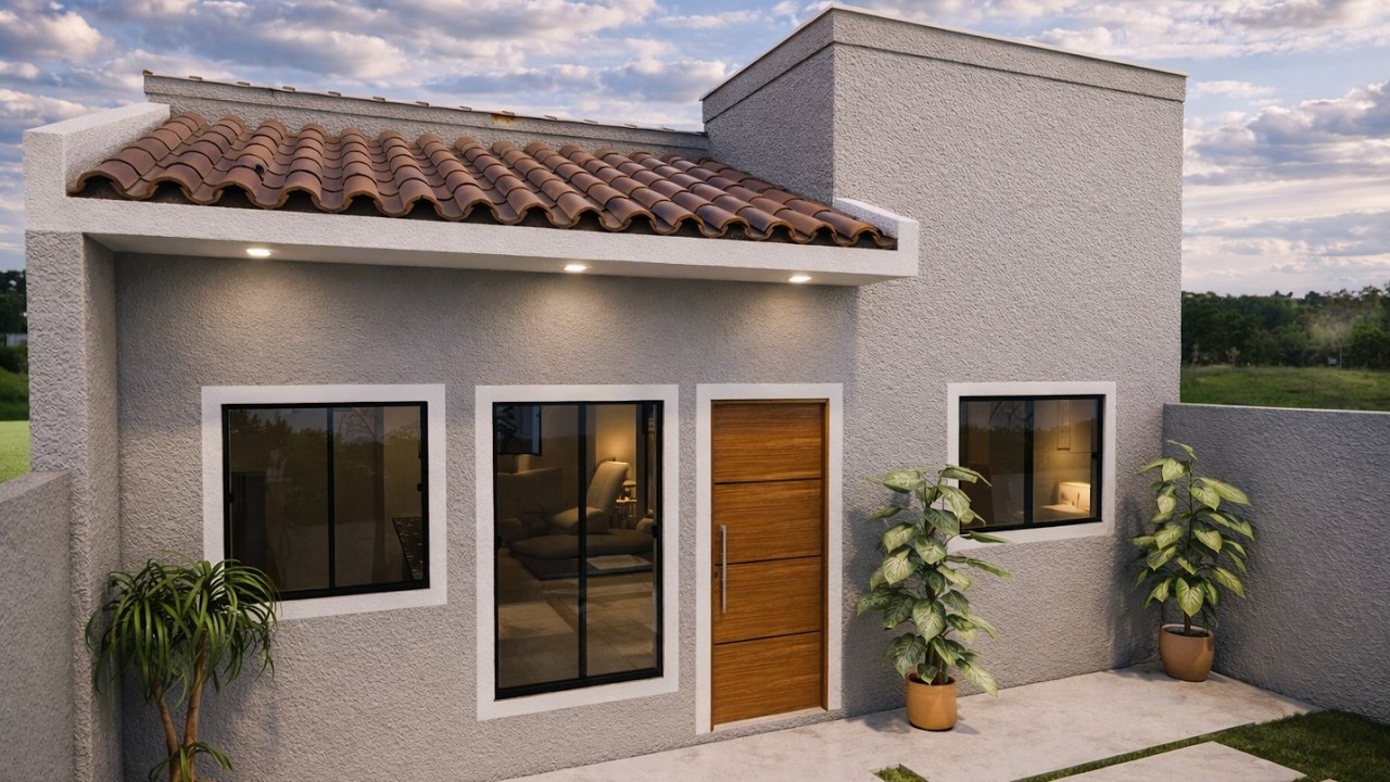 Casa Pequena e Moderna com Telhado Embutido | Fachada Elegante e Funcional!!!