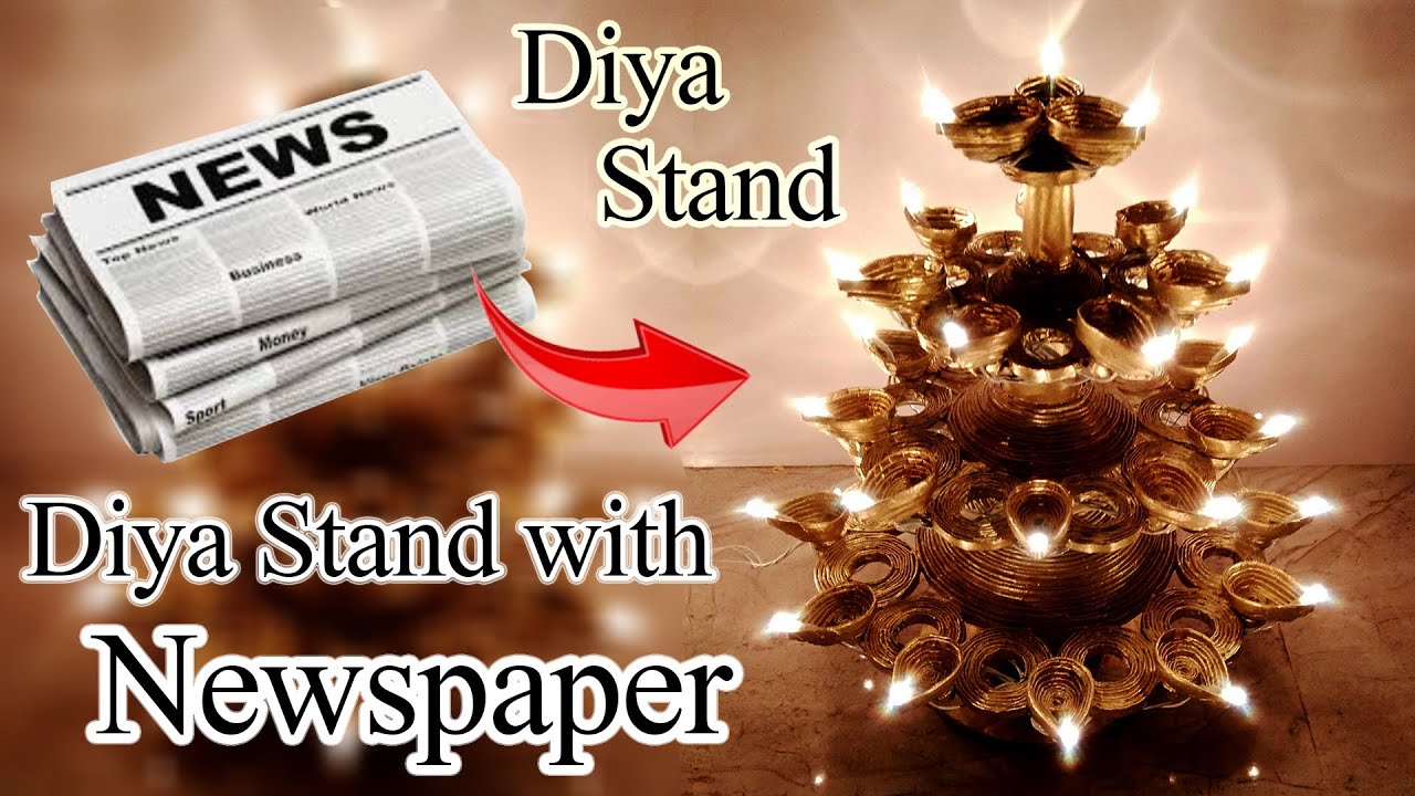 Diya stand from newspaper/candle stand | Best out of waste | Diwali Diya Stand | DIY Room Decoration