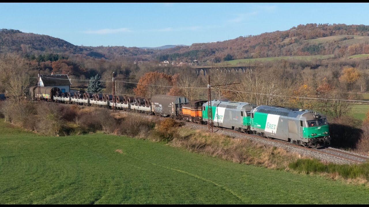 Train de coils et BB 67400 de retour sur la ligne des Causses 12 Novembre 2021