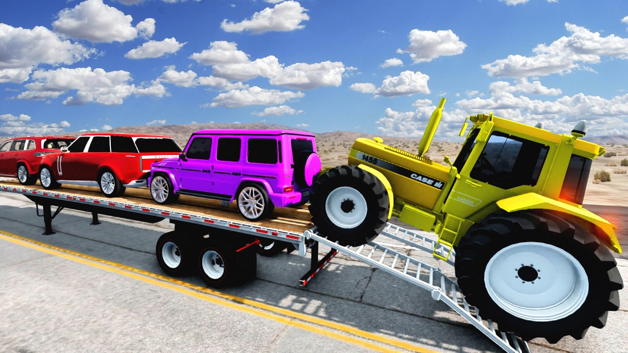 Flatbed Truck Mcqueen | Transportation with Truck - Pothole vs Car #7 - BeamNG.Drive