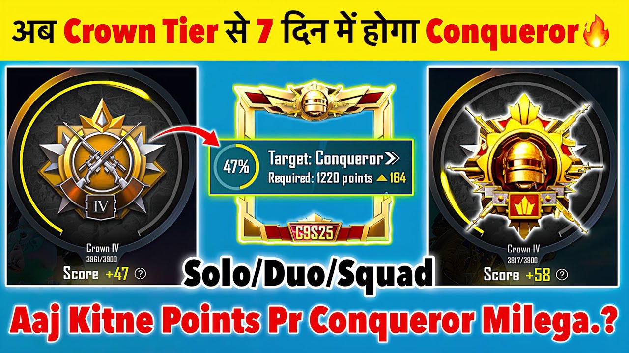 🇮🇳Crown to Conqueror in Just 7 Days🔥| Daily Plus 🎯 | Solo, Duo, Squad Conqueror Best Tips & Tricks✅