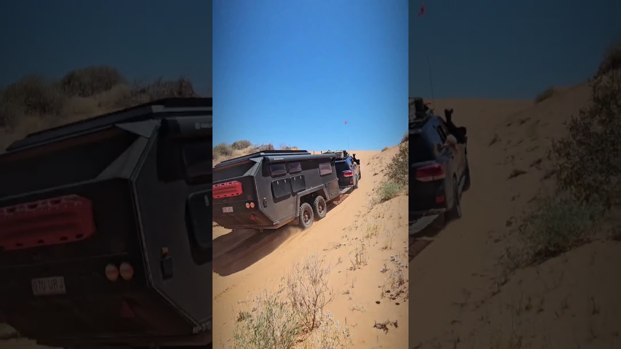 With caravan Bruder EXP-6 over the largest and biggest dune in Australia