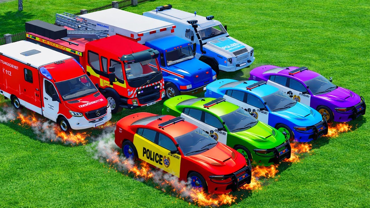 COLOR GARAGE SIMULATOR – EMERGENCY VEHICLES POLICE CARS, AMBULANCE,WITH TRUCK - Farming Simulator 22