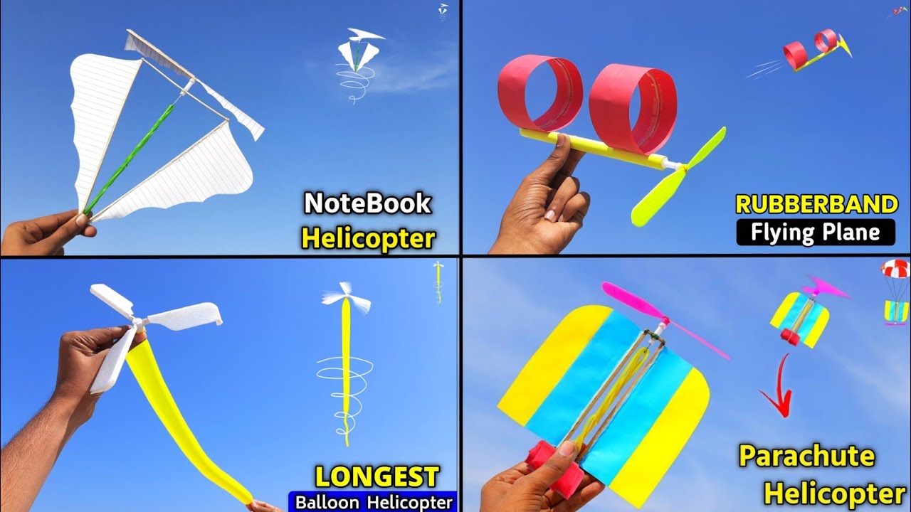 4 Best Helicopter toy , how to make paper toy , Easy paper toy , how to make Flying toy