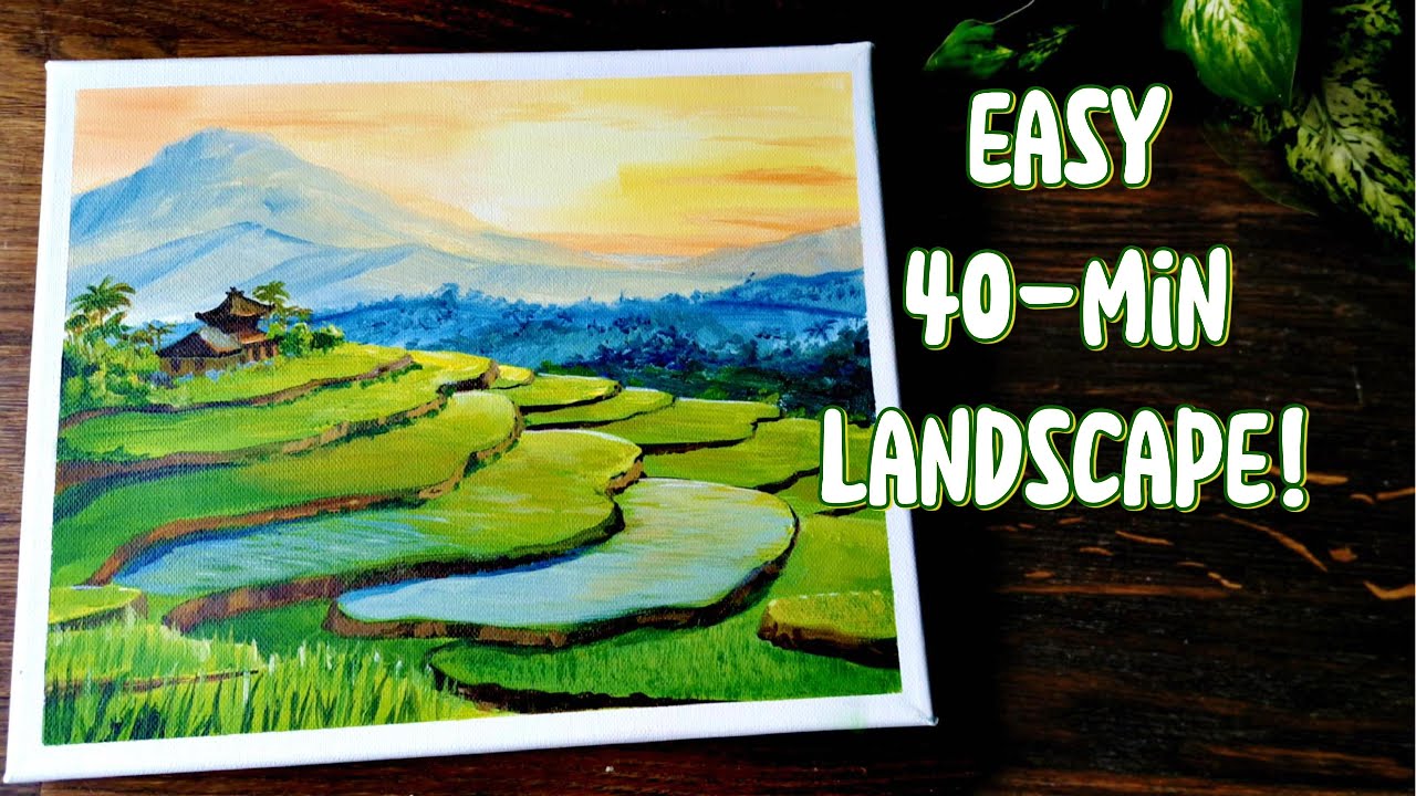 Acrylic Landscape Tutorial 🎨/ Peaceful Rice Terrace for Bginners🖼️