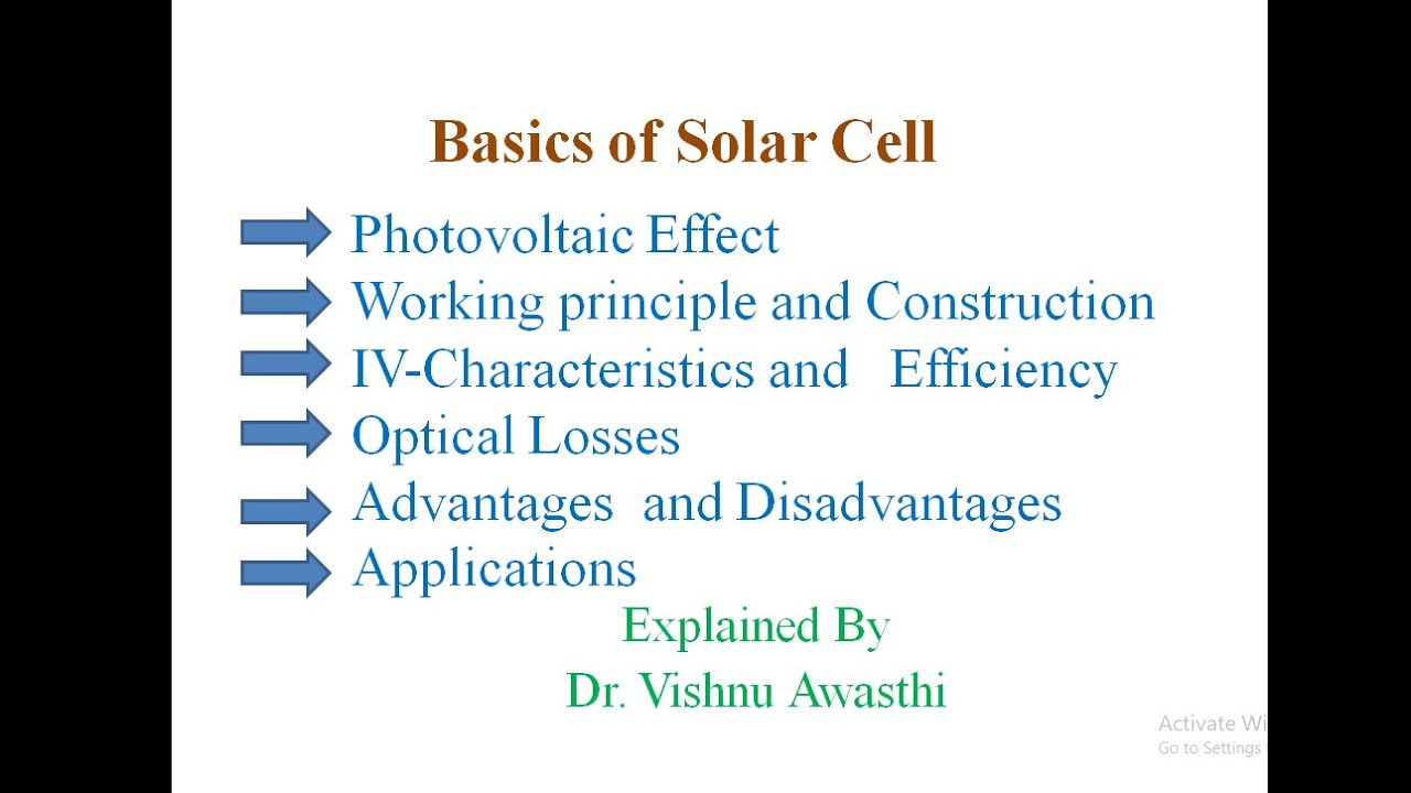 Photovoltaic Effect. Solar cell, Optical losses, Advantages, Disadvantages and Applications in Hindi