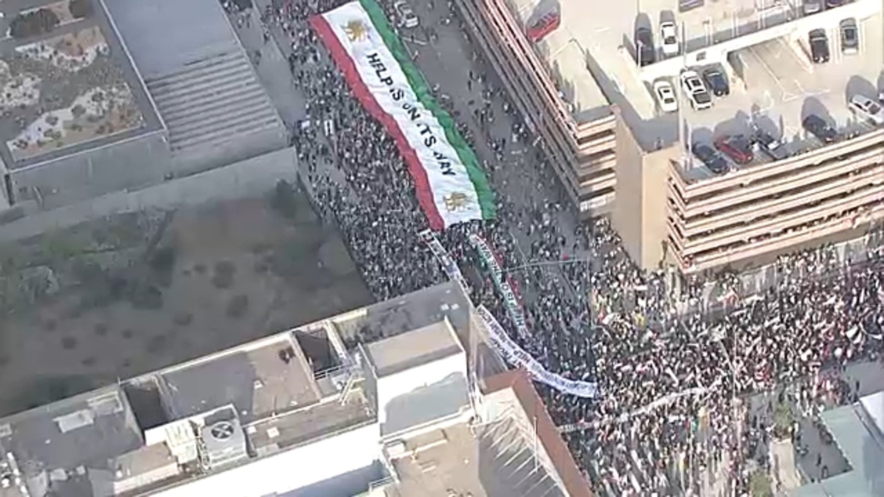 Massive crowd gathers for Iranian 'Global Day of Action' protest in DTLA