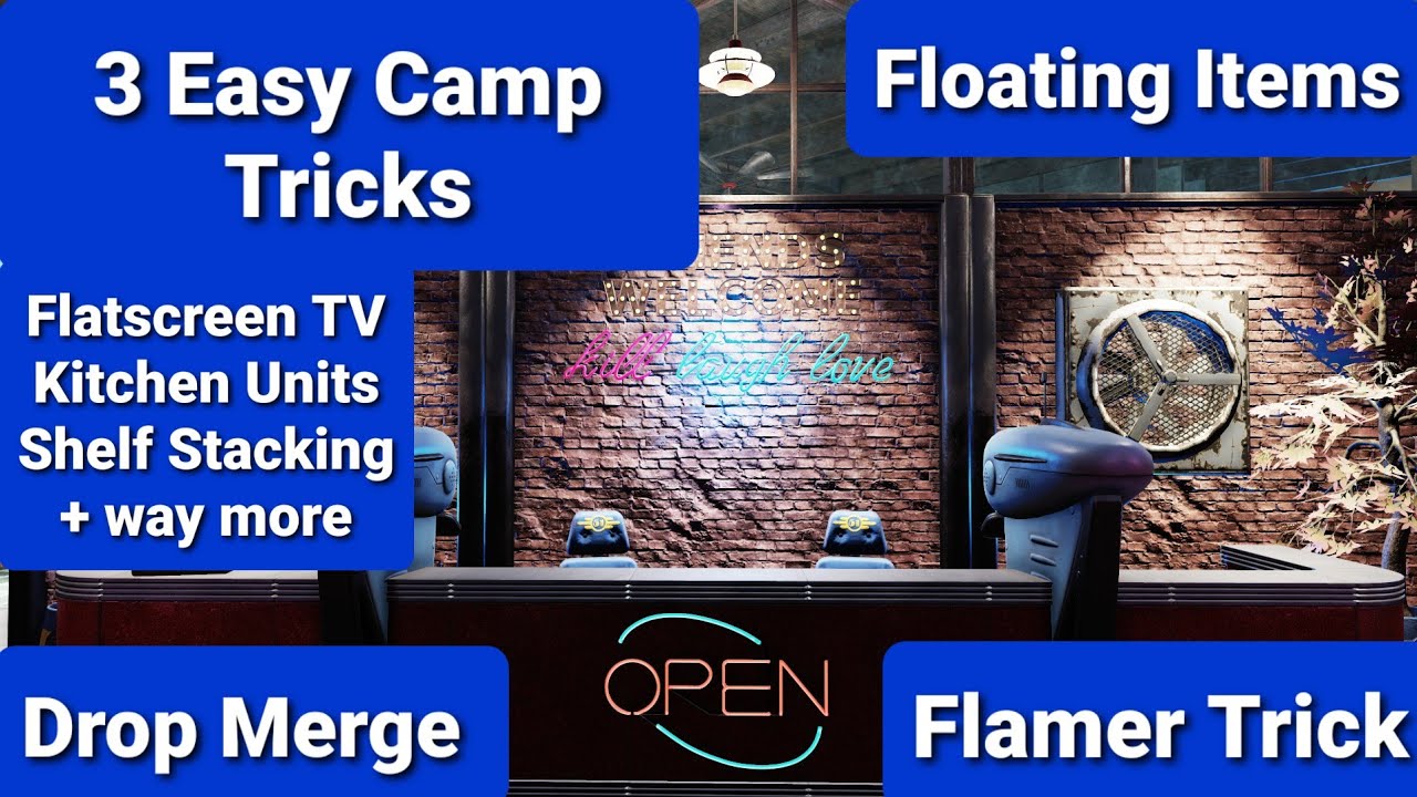 Fallout 76 Camp Tutorial - Easy Tricks For Camp Building. ( Drop Merge, Flamer Trick, Float Items )