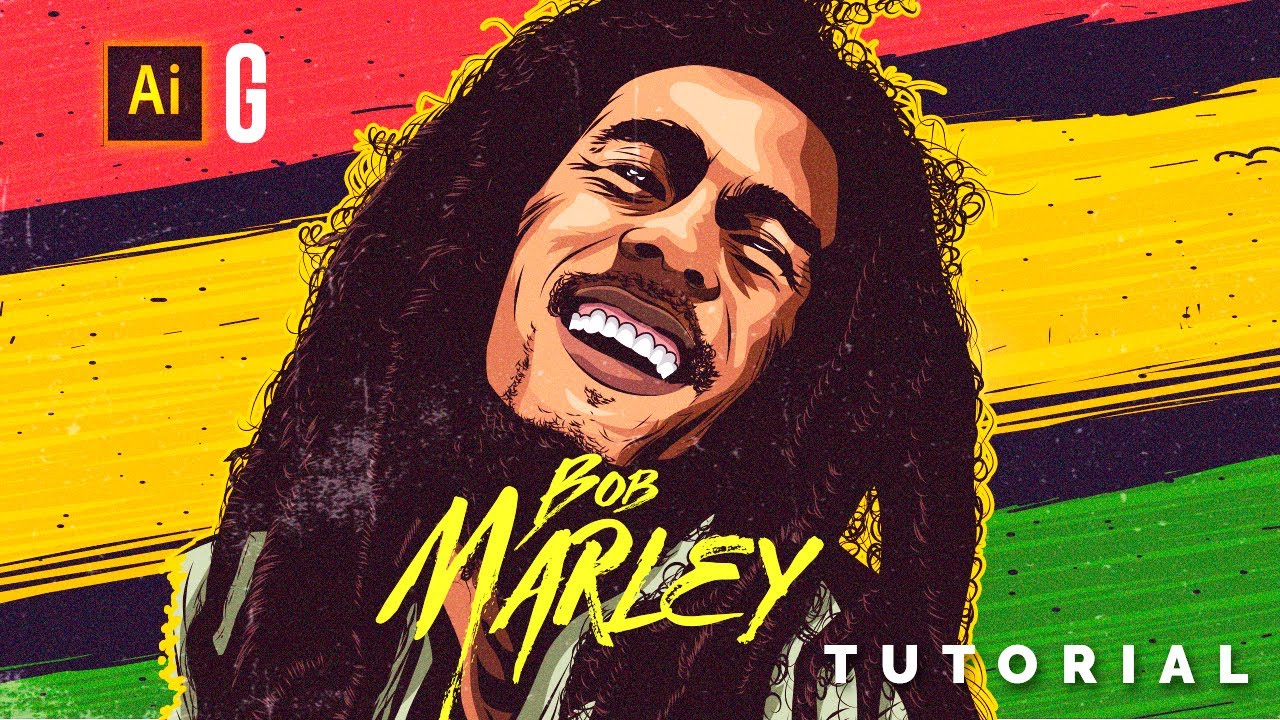 Illustrator Tutorial | Ilustración Bob Marley SOLO MOUSE | Drawing Bob Marley using mouse