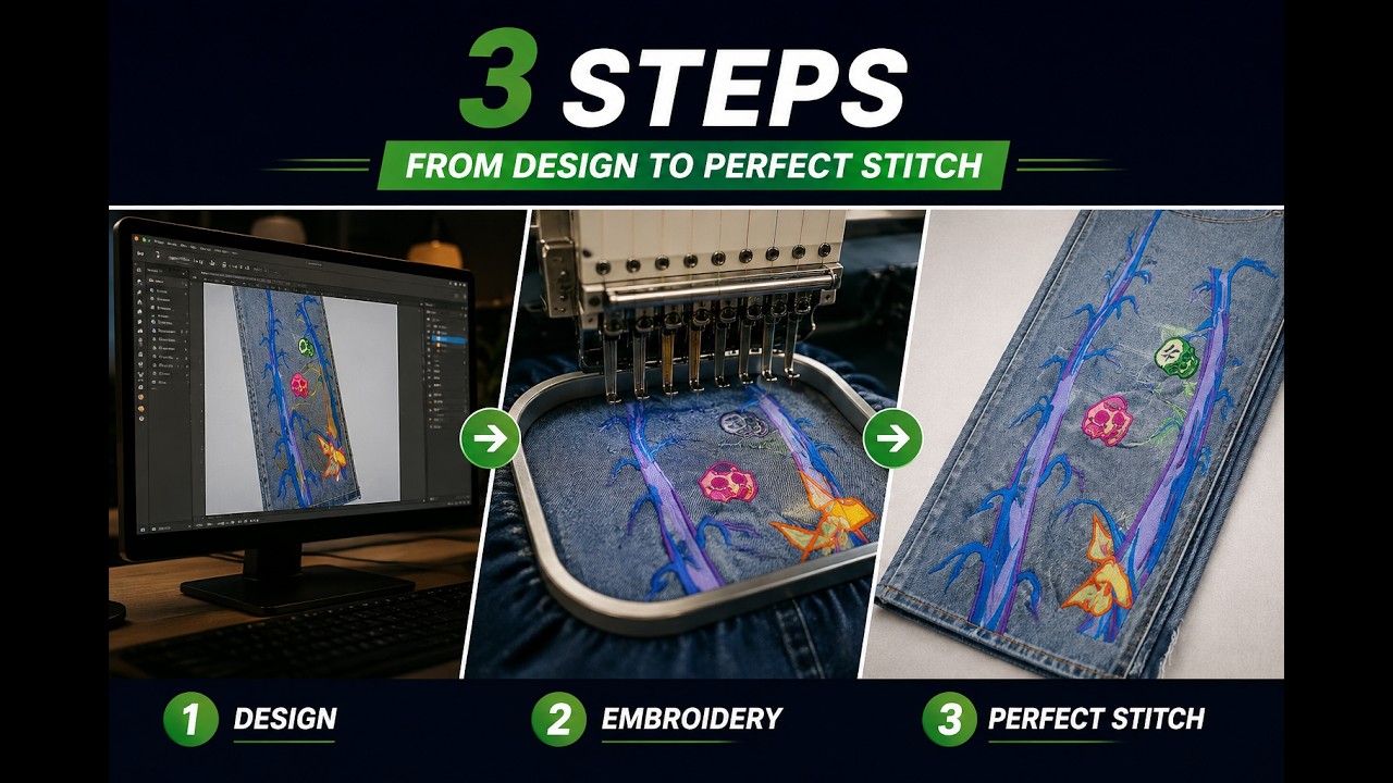 From Digital Design to Perfect Embroidery | 3-Step Embroidery Process