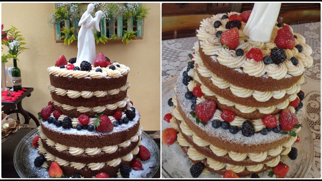 Bolo de casamento Naked Cake de Andar - Brigadeiro e Frutas vermelhas