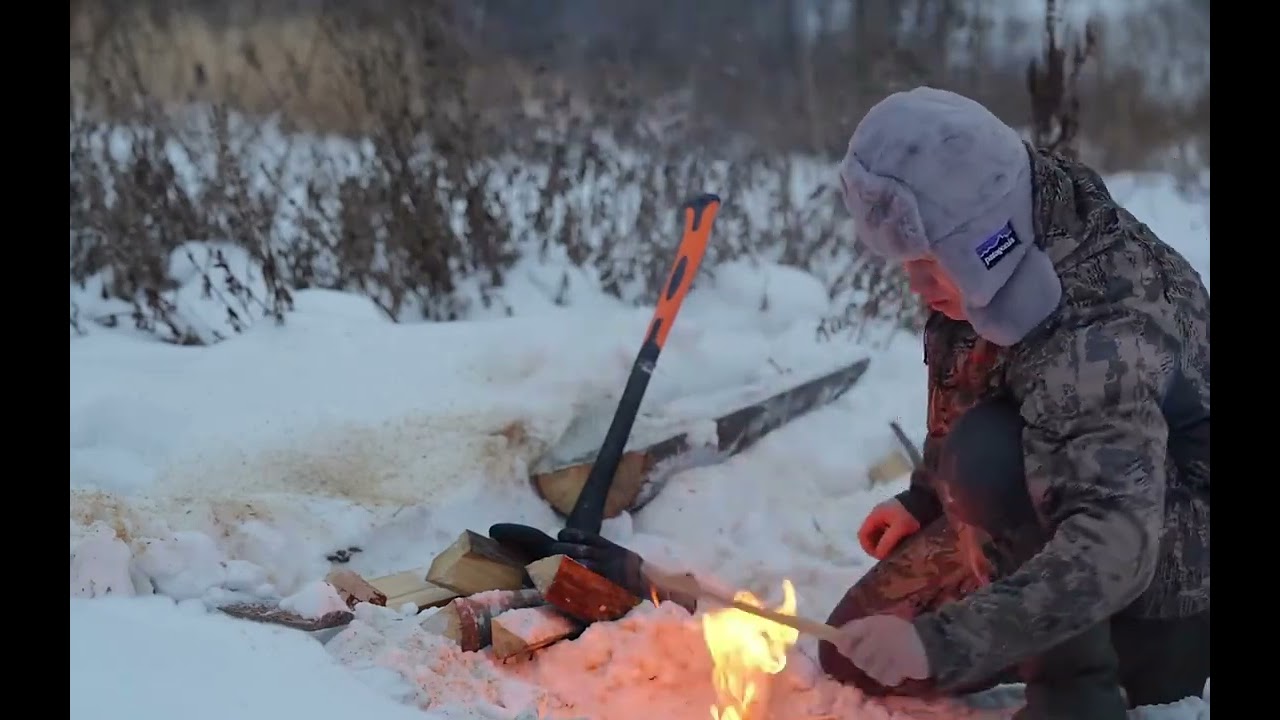 Spending the night in a snow-covered burrow 