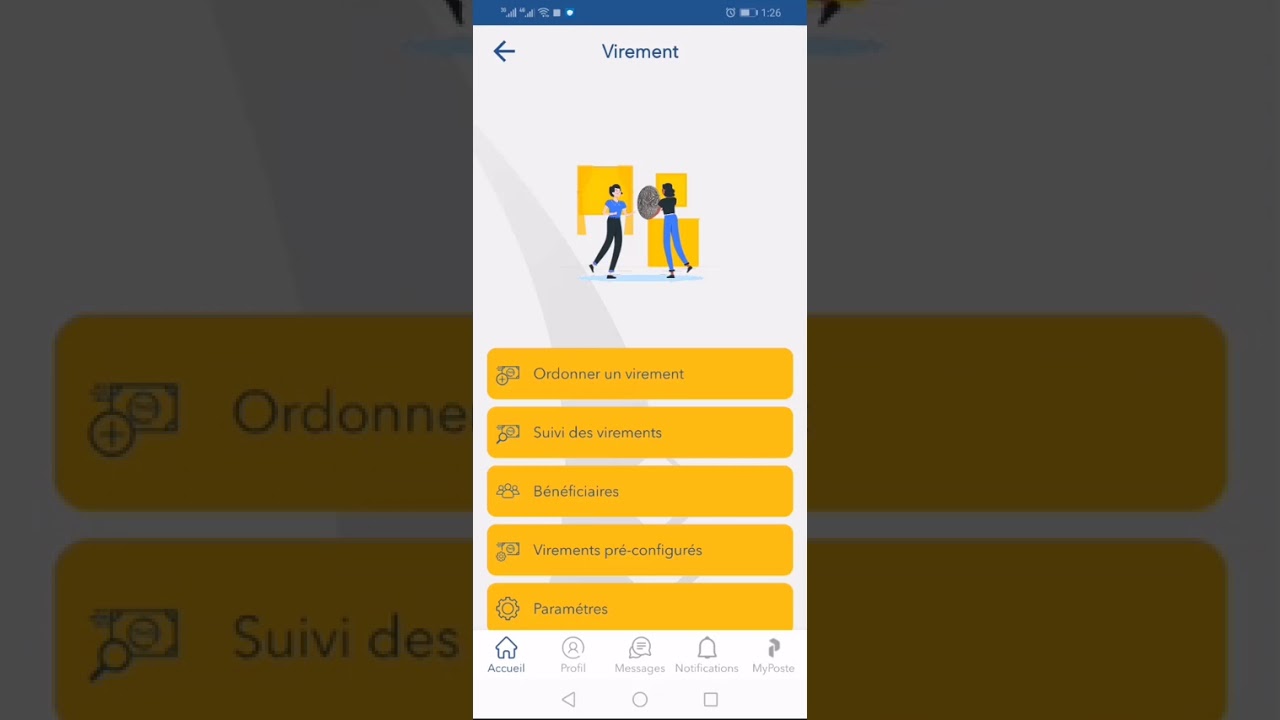 Virement d'un  compte &agrave; un autre compte avec application 
