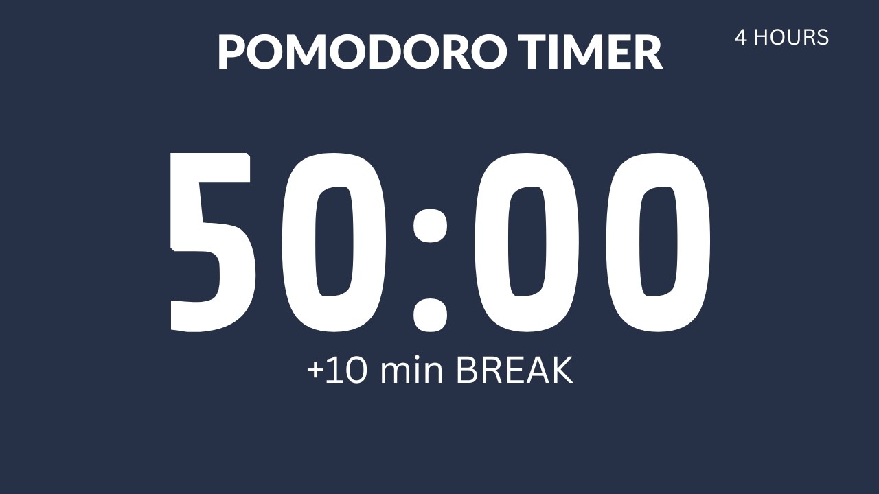 DEEP FOCUS SESSION – 50/10 Pomodoro Timer (4 Hours)