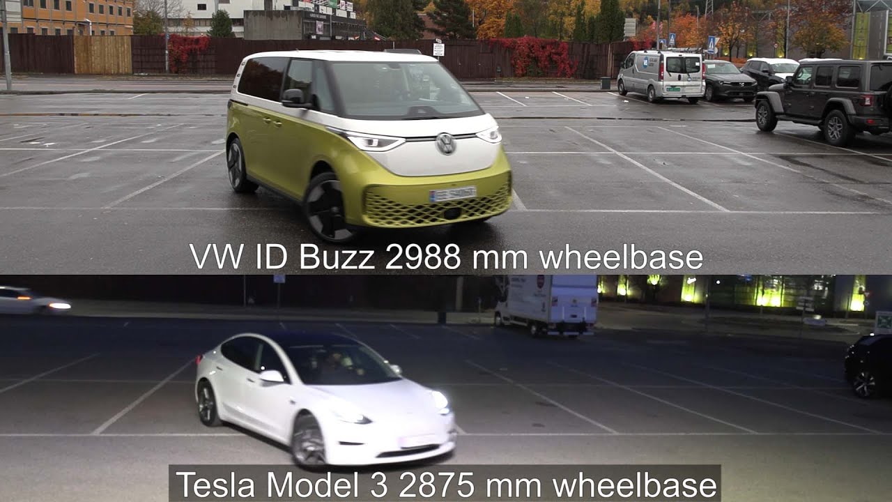 VW ID Buzz vs Tesla Model 3 & Mercedes EQS turning circle test