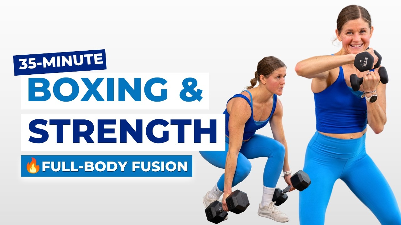 35-Min Full Body Strength + Boxing Workout | Dumbbells