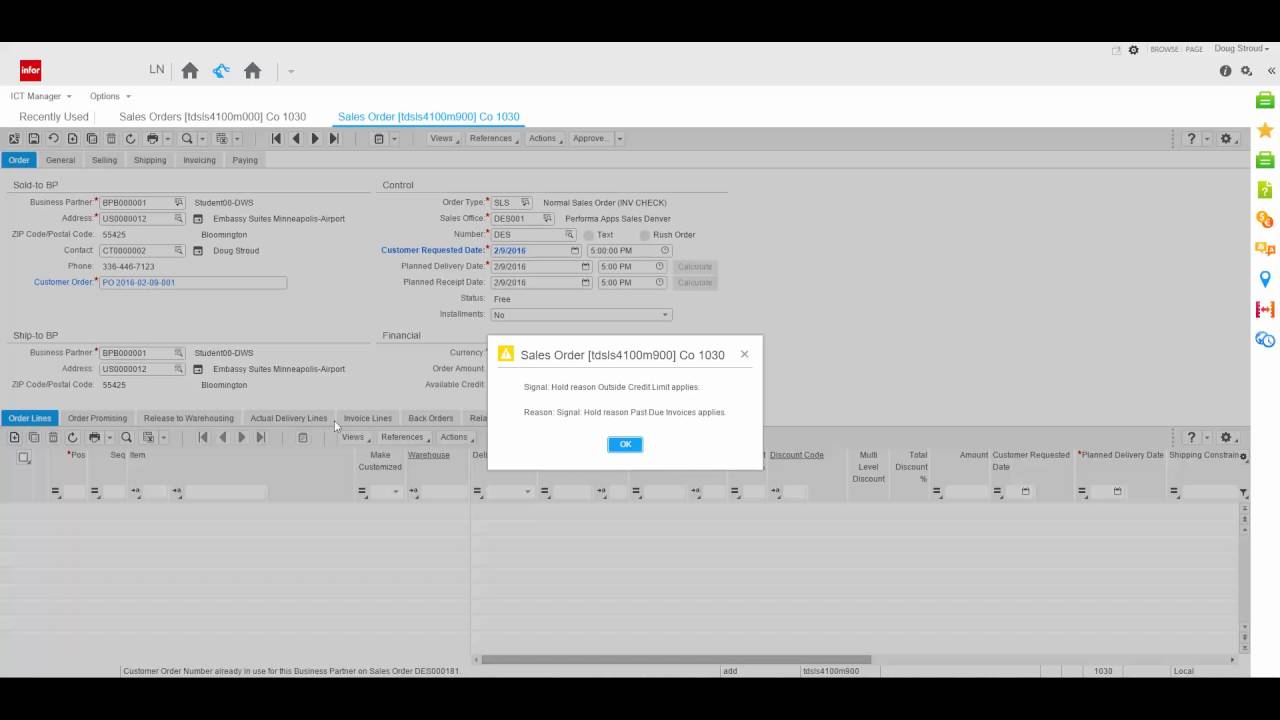 Infor LN 10.4 Training: 1 Creating a Sales Order