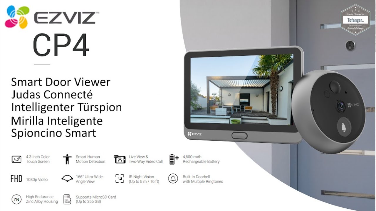 Цифровой глазок EZVIZ CP4 - Подключенный видеотелефон - 1080P - Приложение Ezviz - Android и iOS