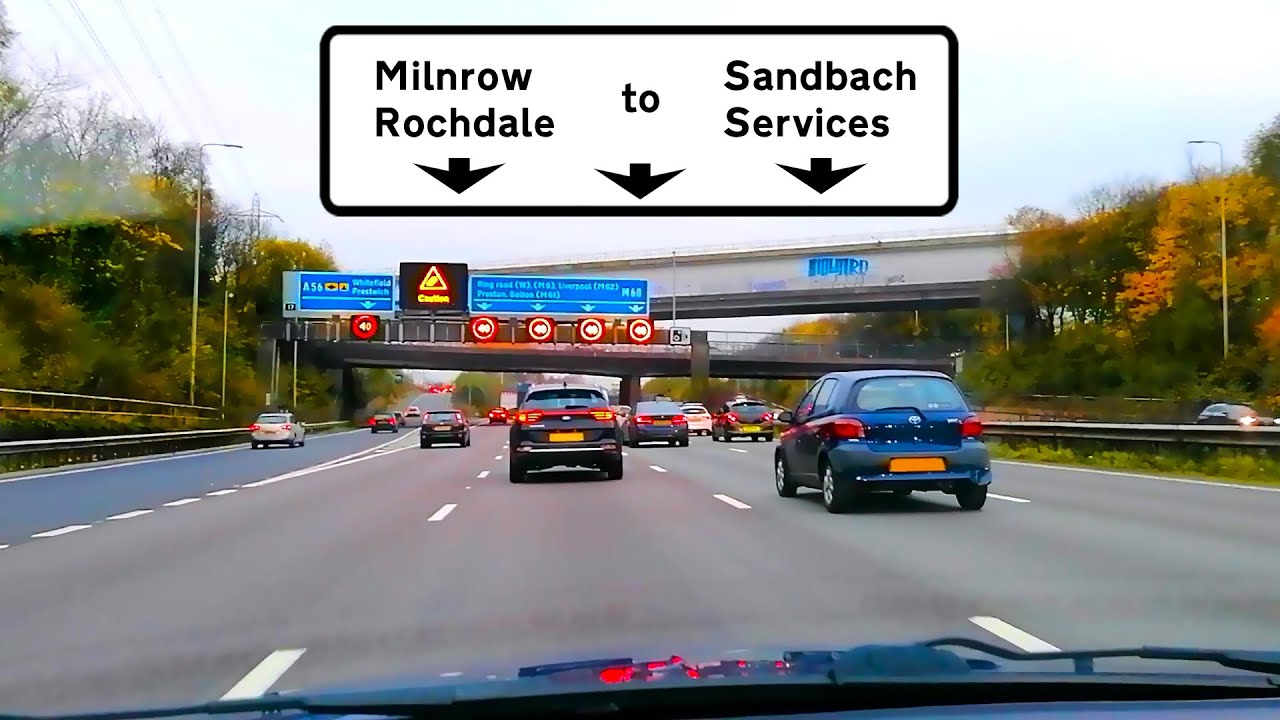 Rochdale Milnrow (LANCASHIRE) to Sandbach Services (CHESHIRE) - M62, M60, M6, Dashcam POV Drive Chat