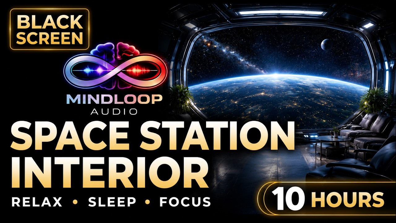 Space Station Interior | Calm Sci Fi Sounds for Sleep, Focus, and Relaxation (10 Hours) Black Screen